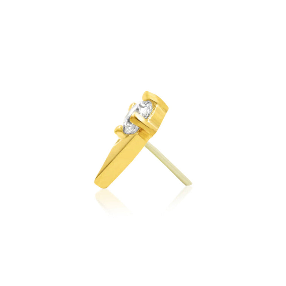 Yellow gold flower helix earring featuring a sculpted tulip and single white cubic zirconia