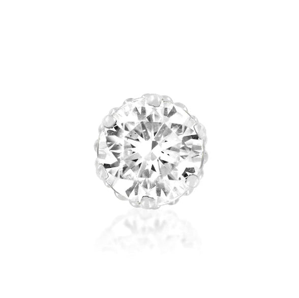 Crown-set cubic zirconia cartilage stud in solid 14k white gold