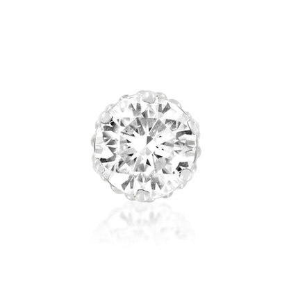 Crown-set cubic zirconia cartilage stud in solid 14k white gold
