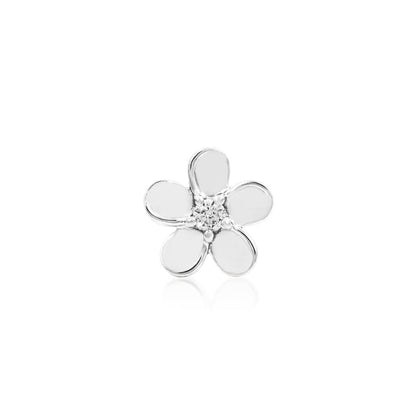Solid 14k white gold flower cartilage earring with a central white CZ