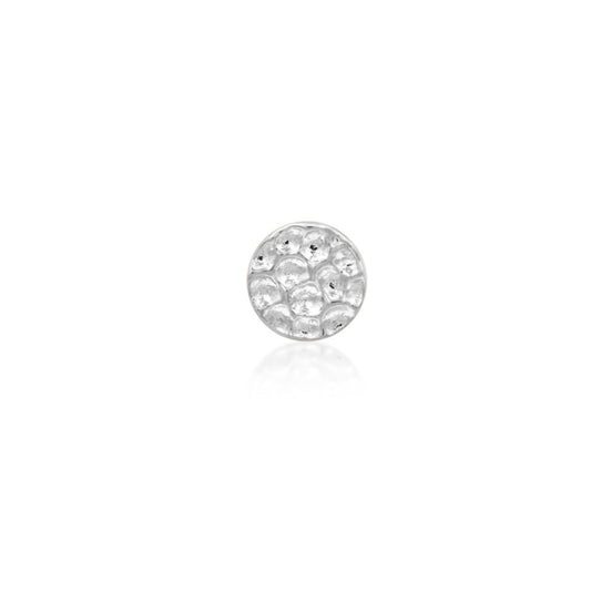Junipurr Hammered Disk helix earring in solid white gold with a textured finish