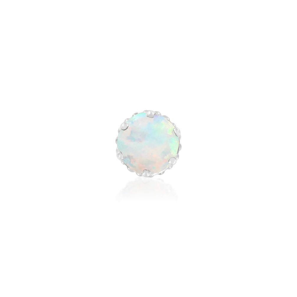 Crown-set synthetic opal nose stud crafted from solid 14k white gold